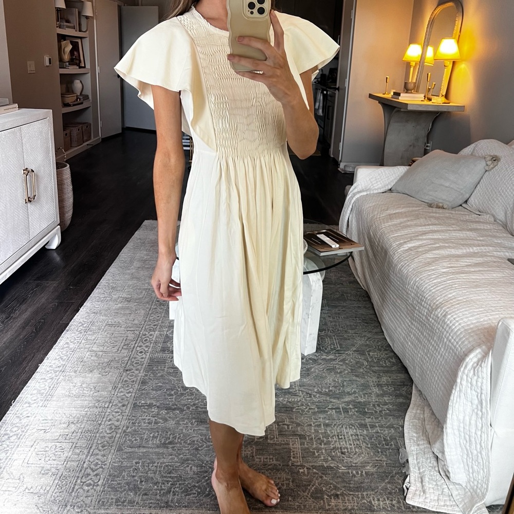 Chloe Cream Midi Dress with Flutter Sleeves